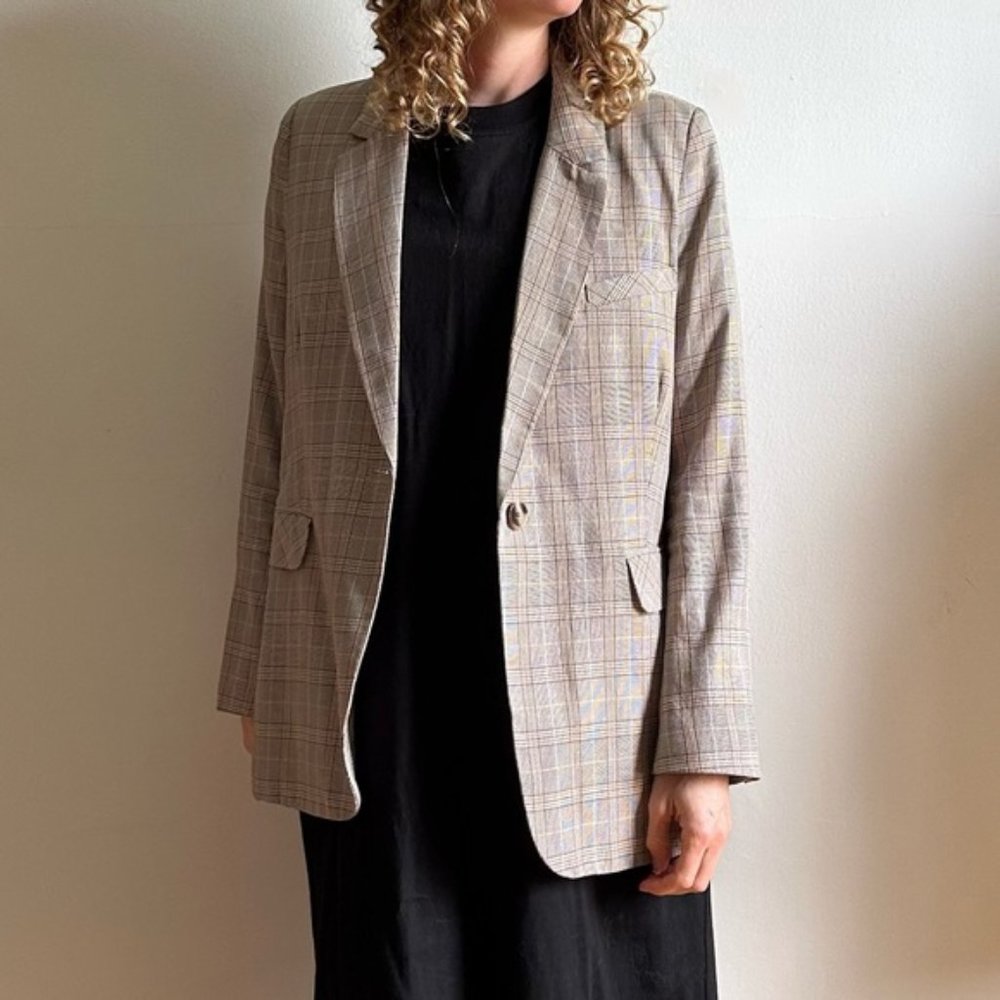 Frank & Oak Beige Plaid Blazer